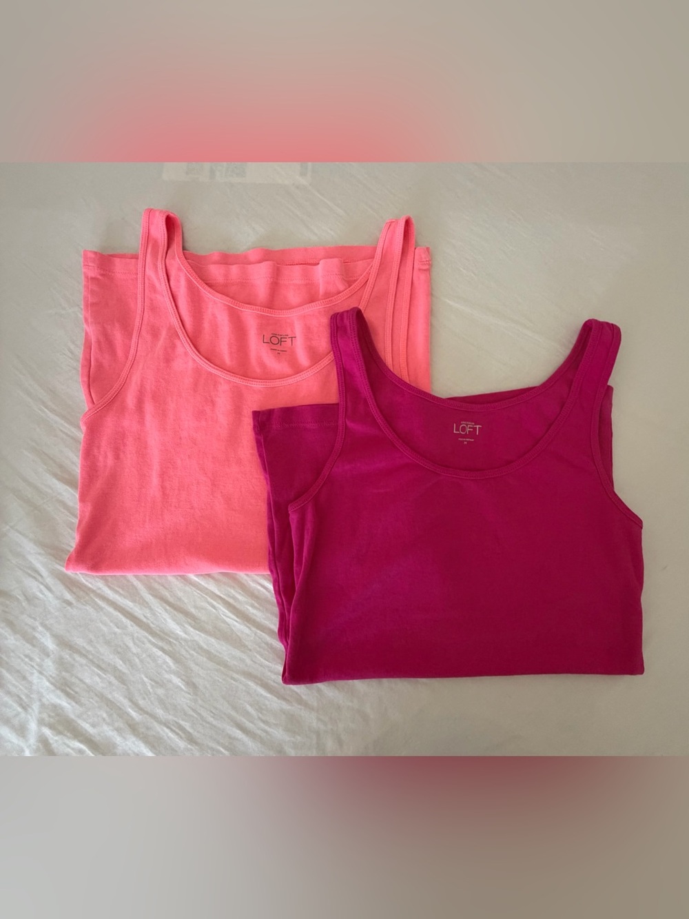 LOFT Cotton Tank Tops in Coral Pink and Fuchsia - 2-Pack